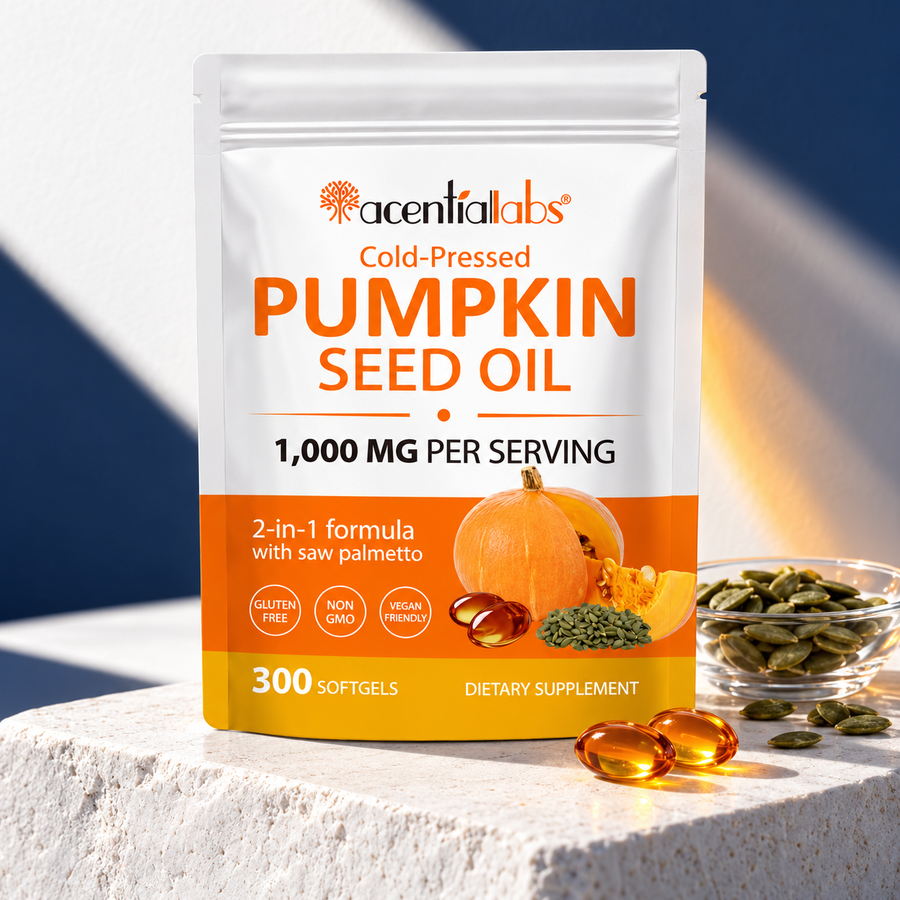 White-label pouch with pumpkin seeds and amber softgels