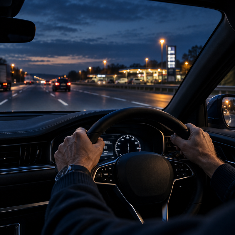 View from a car during a long drive