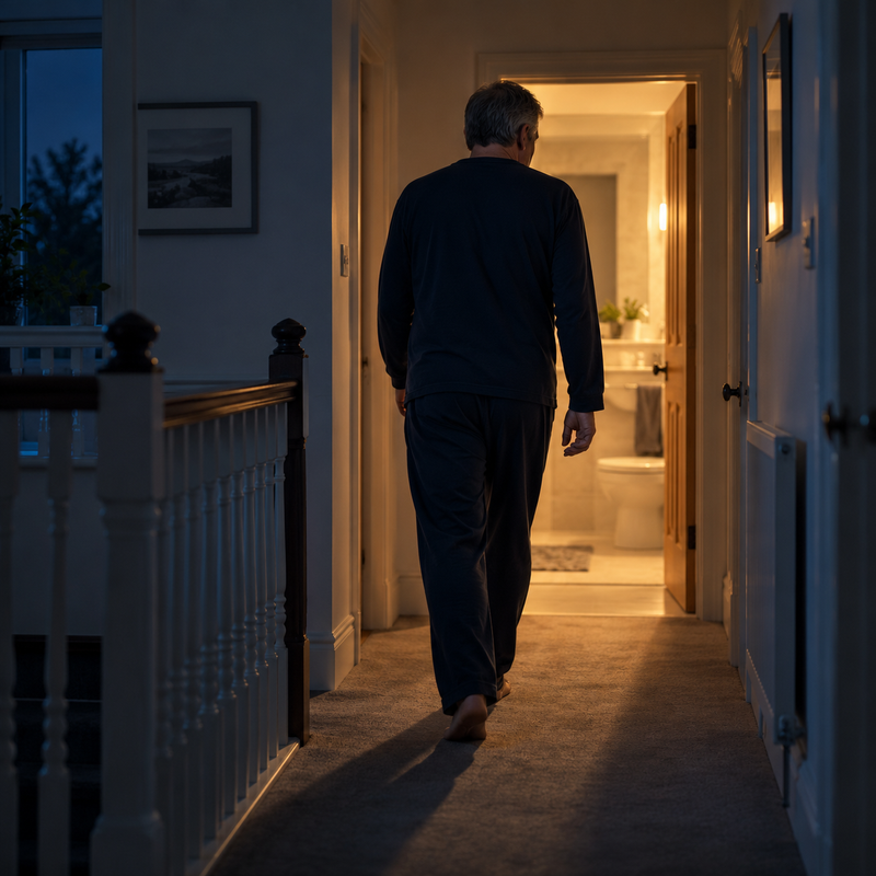 Man walking to the bathroom at night